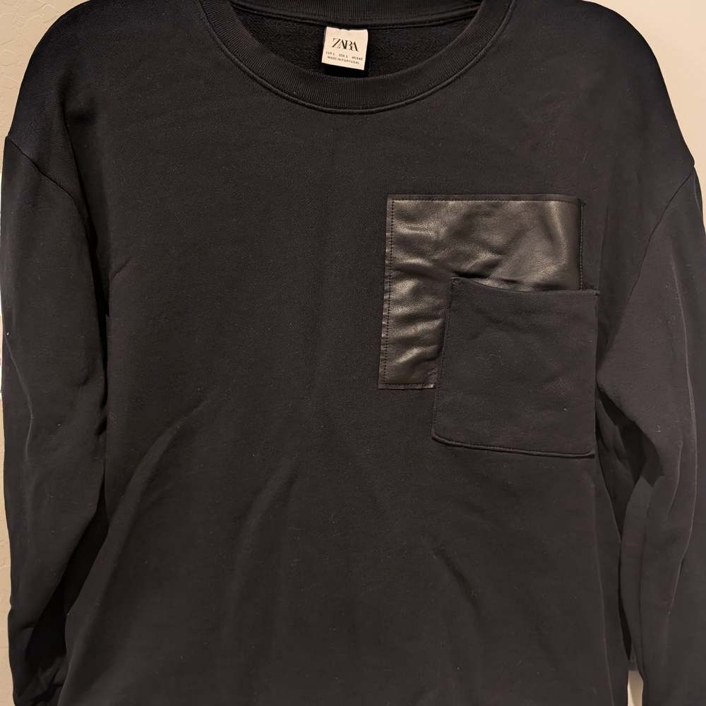 Zara Black Shirt with Leather Accent